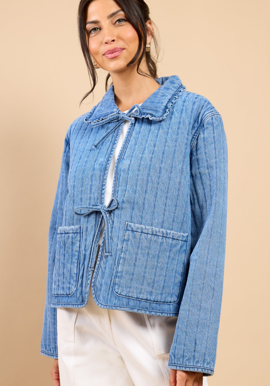 Rafaela Quilted Tie Detail Jacket - Denim