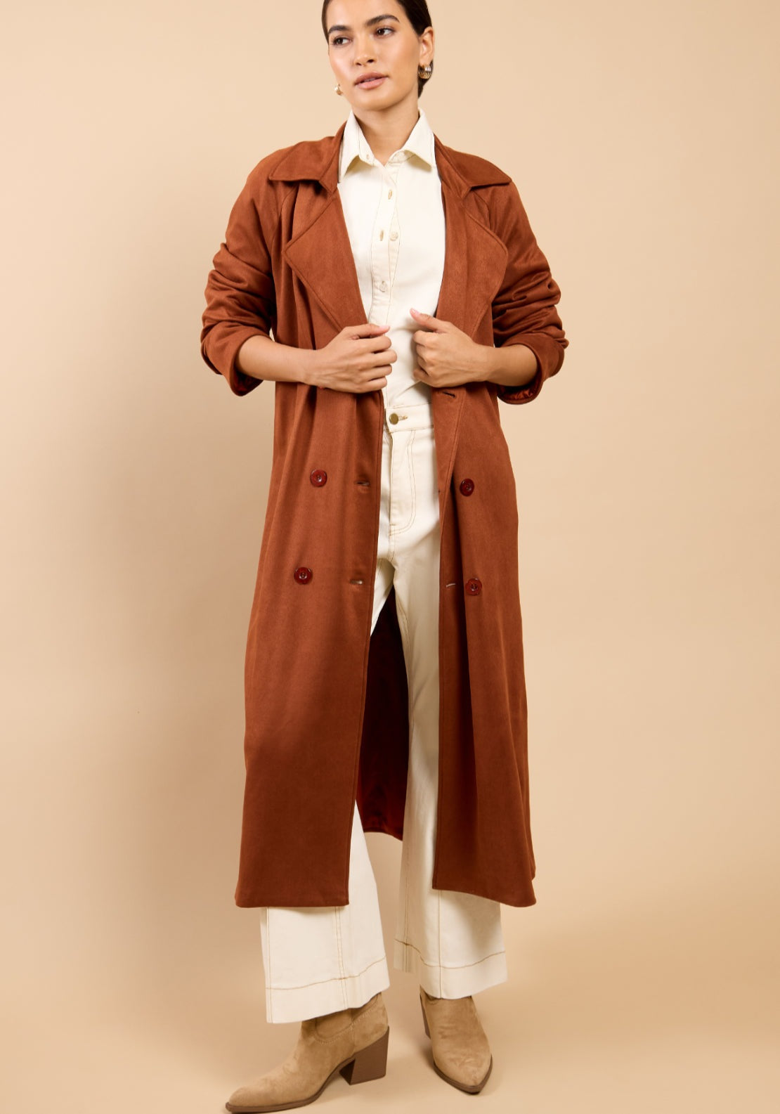 Romilly Suedette Trench Coat - Tan