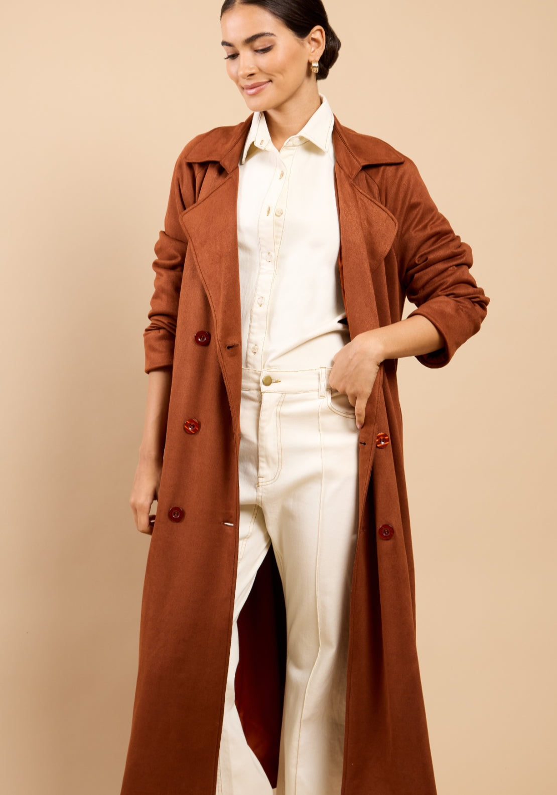 Romilly Suedette Trench Coat - Tan