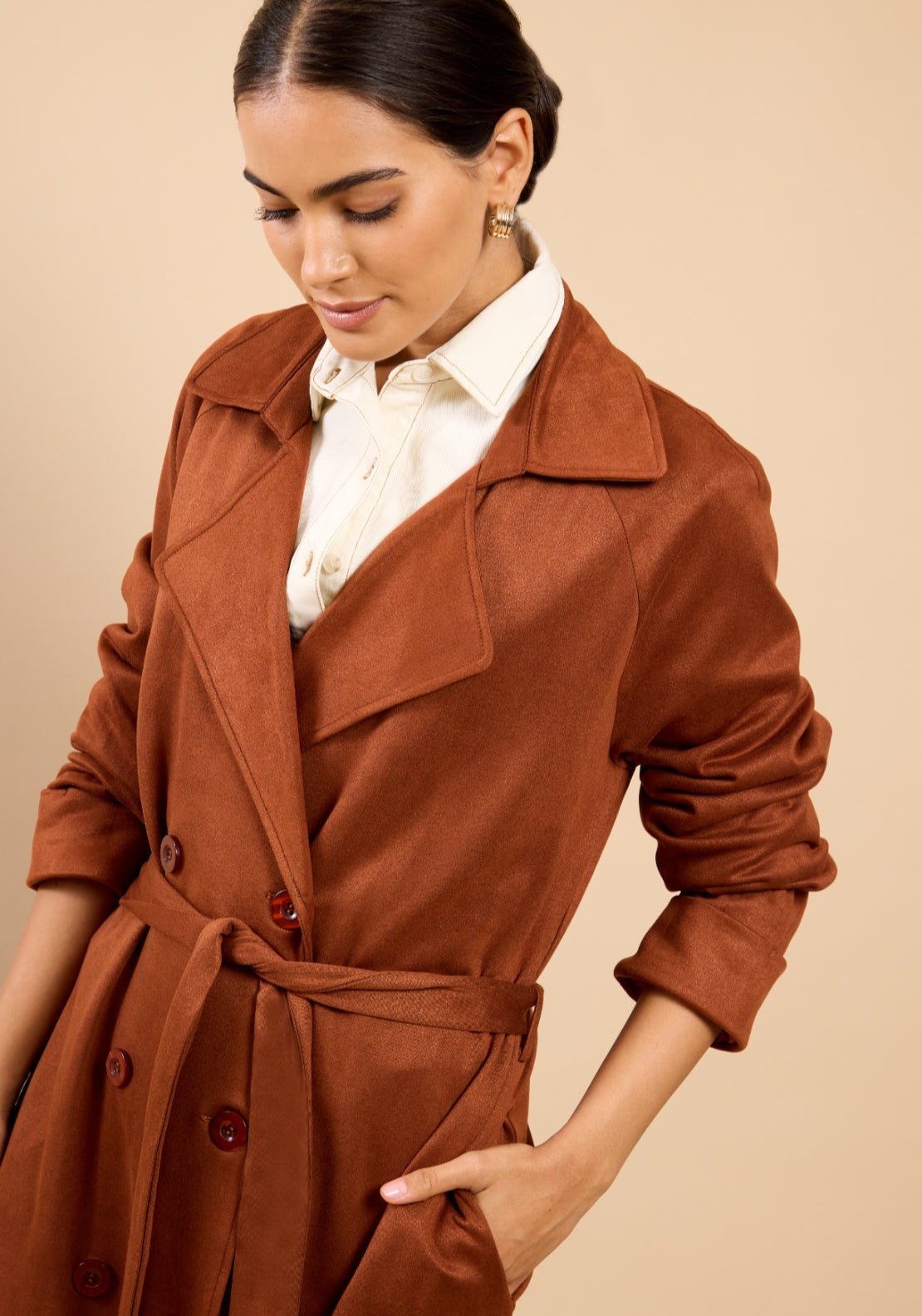 Romilly Suedette Trench Coat - Tan