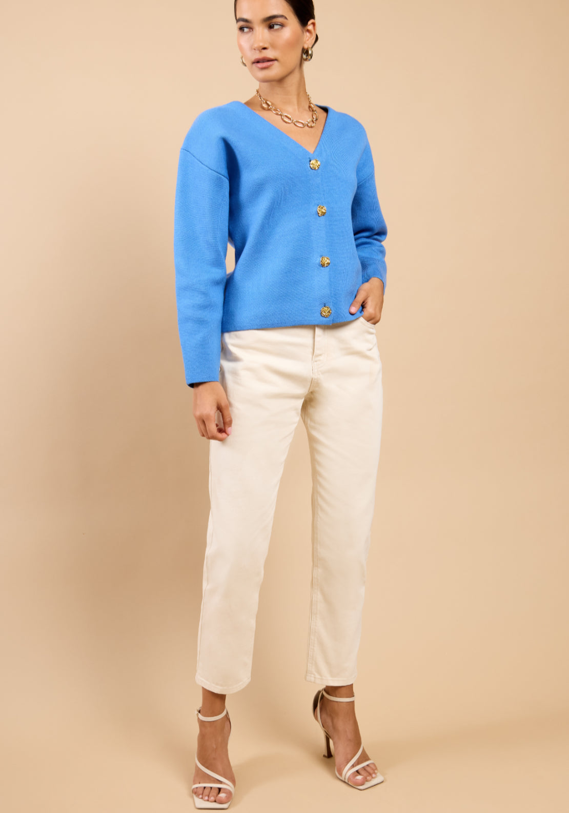 Yvaine Button Detail Knit Cardigan - Blue
