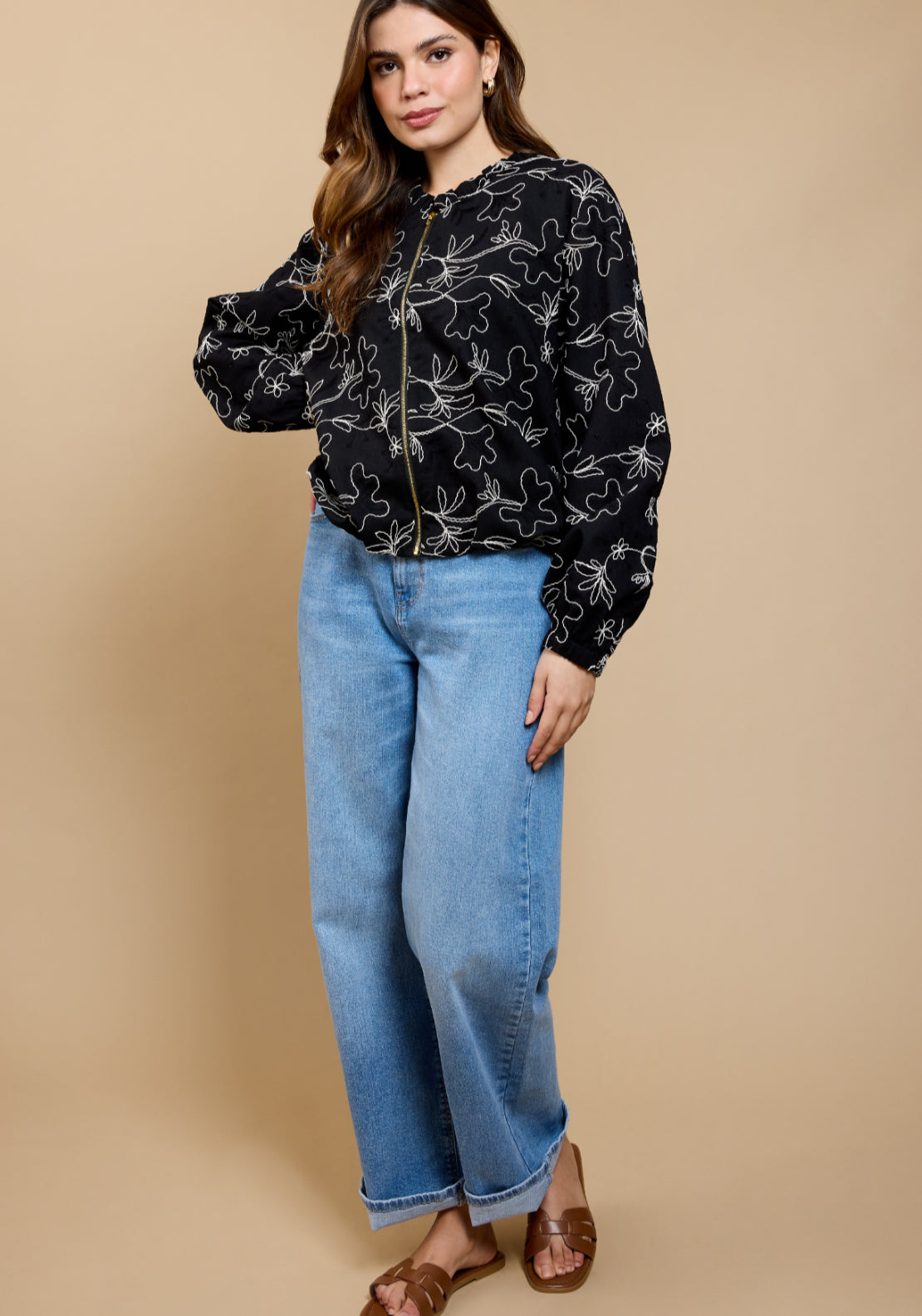 Callista Embroidered Cropped Jacket - Black