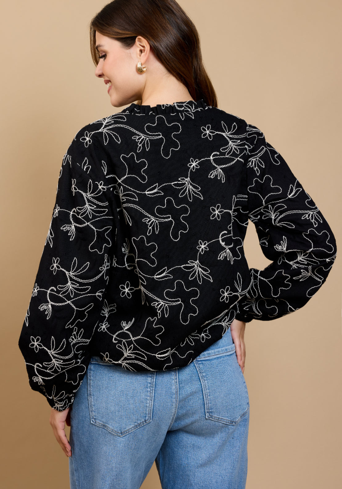 Callista Embroidered Cropped Jacket - Black