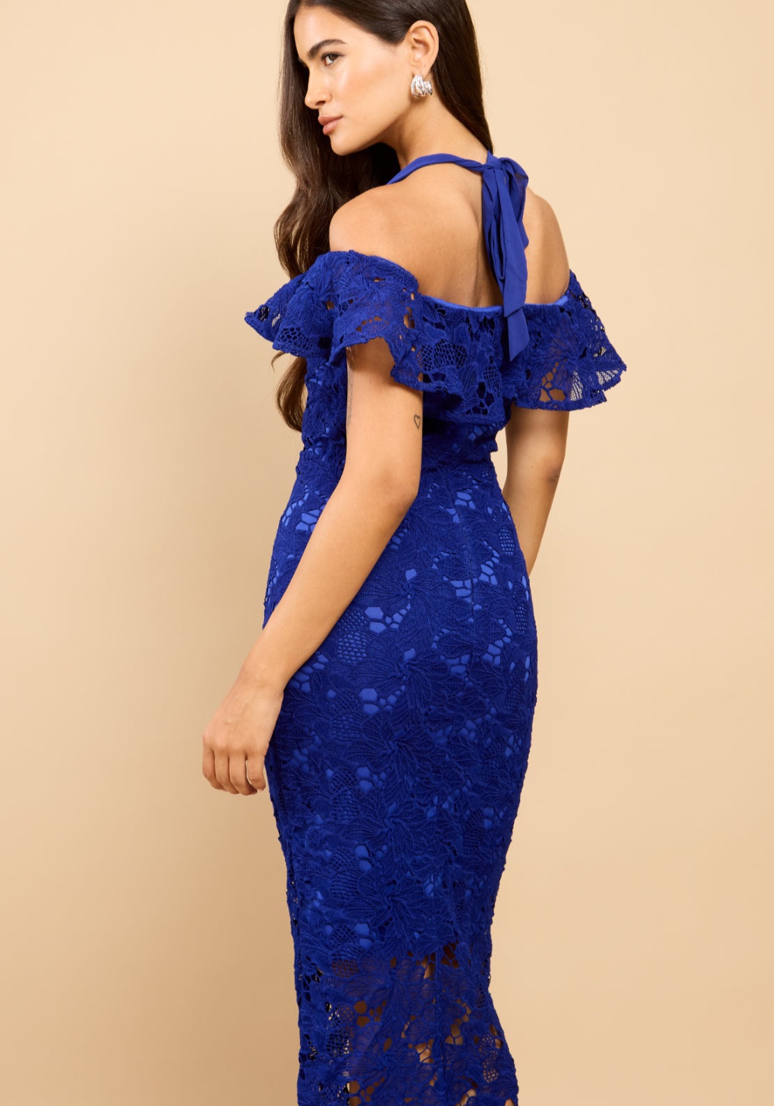 Cassia Crochet Bardot Dress - Blue