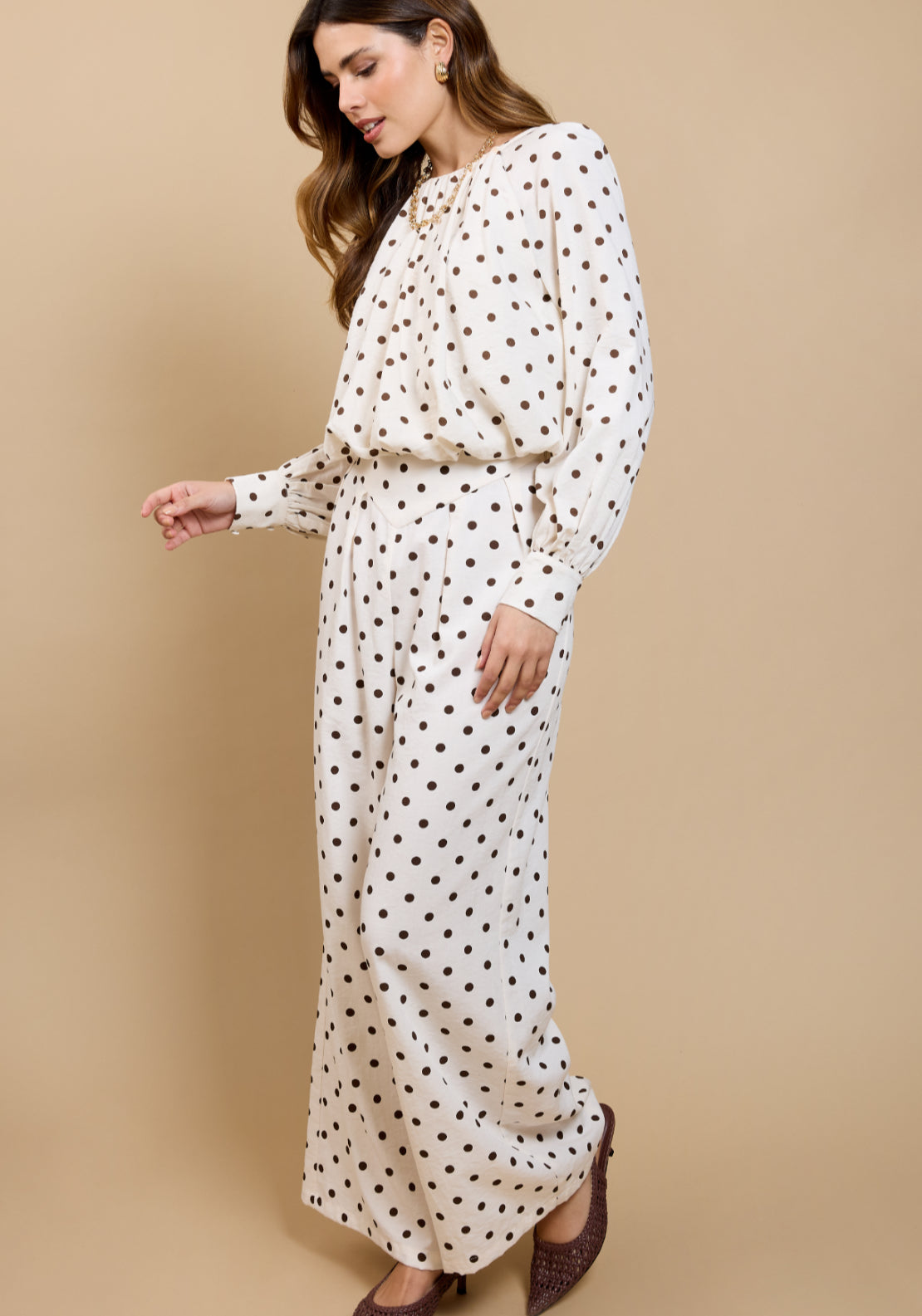 Clarisse Polka Dot Wide Leg Trousers - White