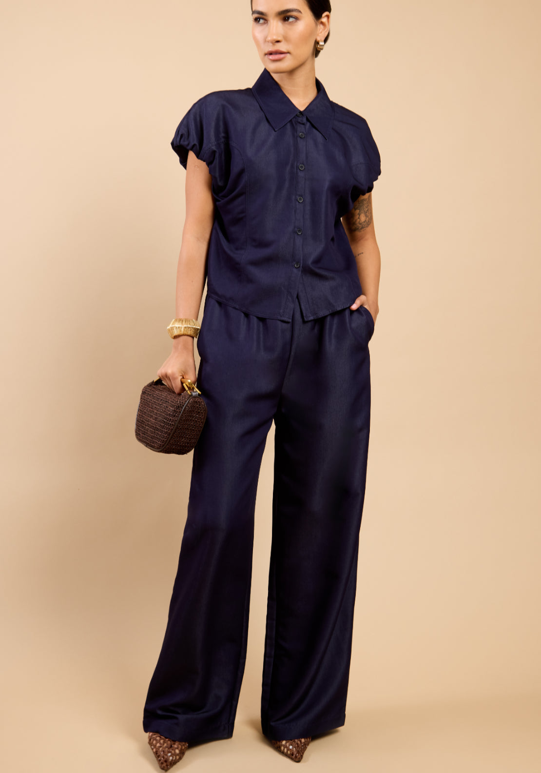 Little Mistress Damari Indigo Wide Leg Trouser - Denim 4 Shaws Department Stores