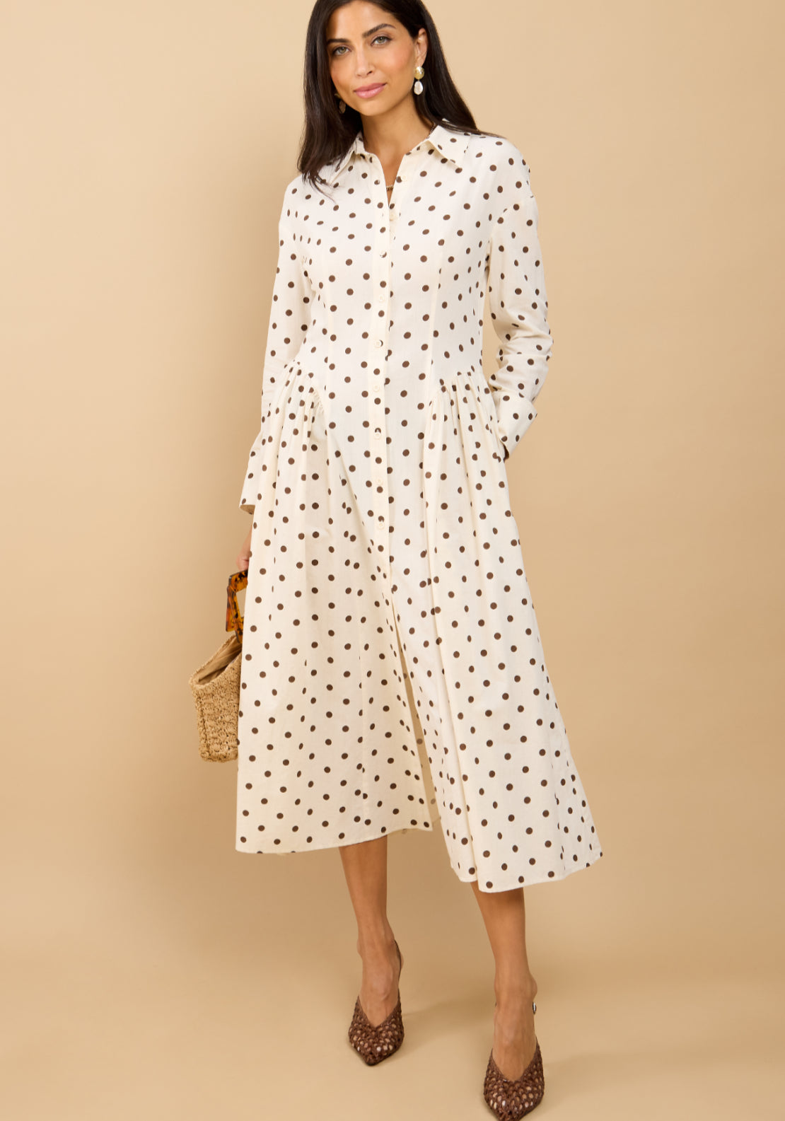 Delara Polka Dot Shirt Dress - White