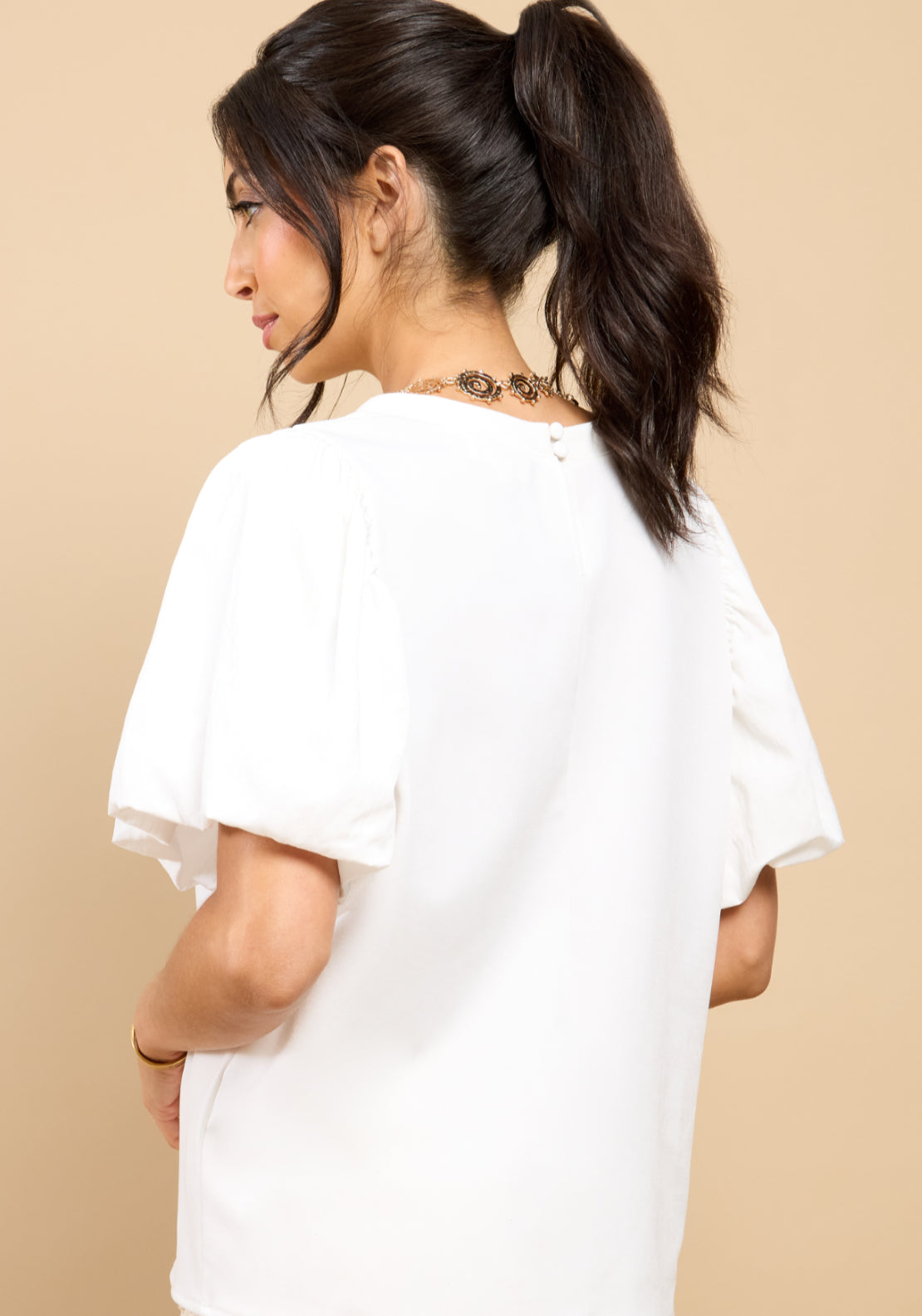Fabienne Balloon Sleeve Top - White