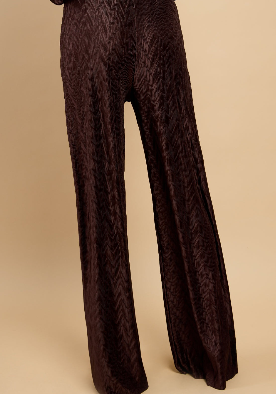 Kalista Plisse Wide Leg Trousers - Brown
