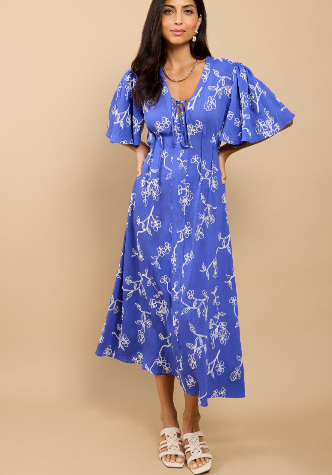 Lissandra Embroidered Dress - Blue