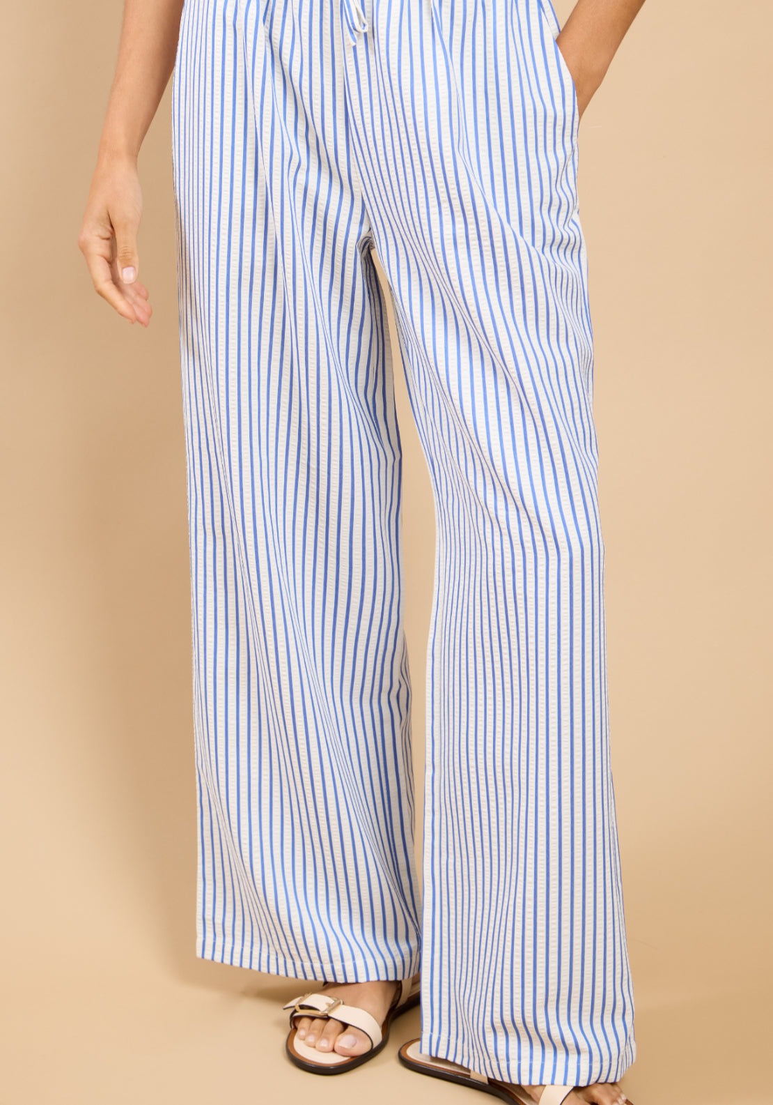 Maelle Stripe Wide Leg Trousers - Blue Stripe