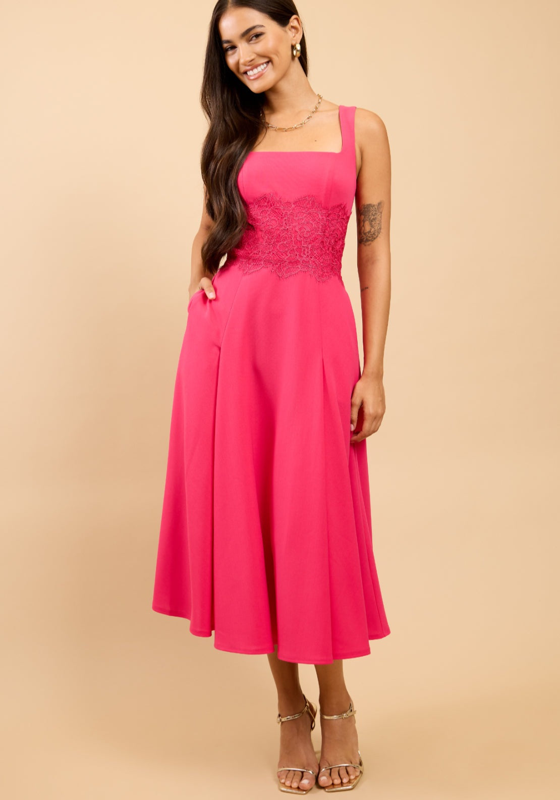 Orelia Lace Detail Dress - Pink