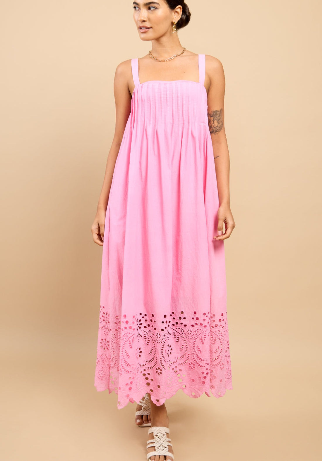 Astrid Embroidered Hem Dress - Pink