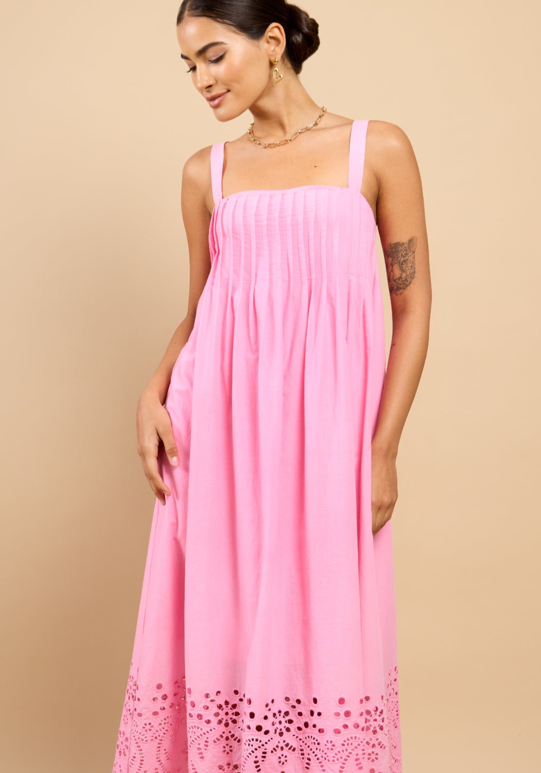 Astrid Embroidered Hem Dress - Pink