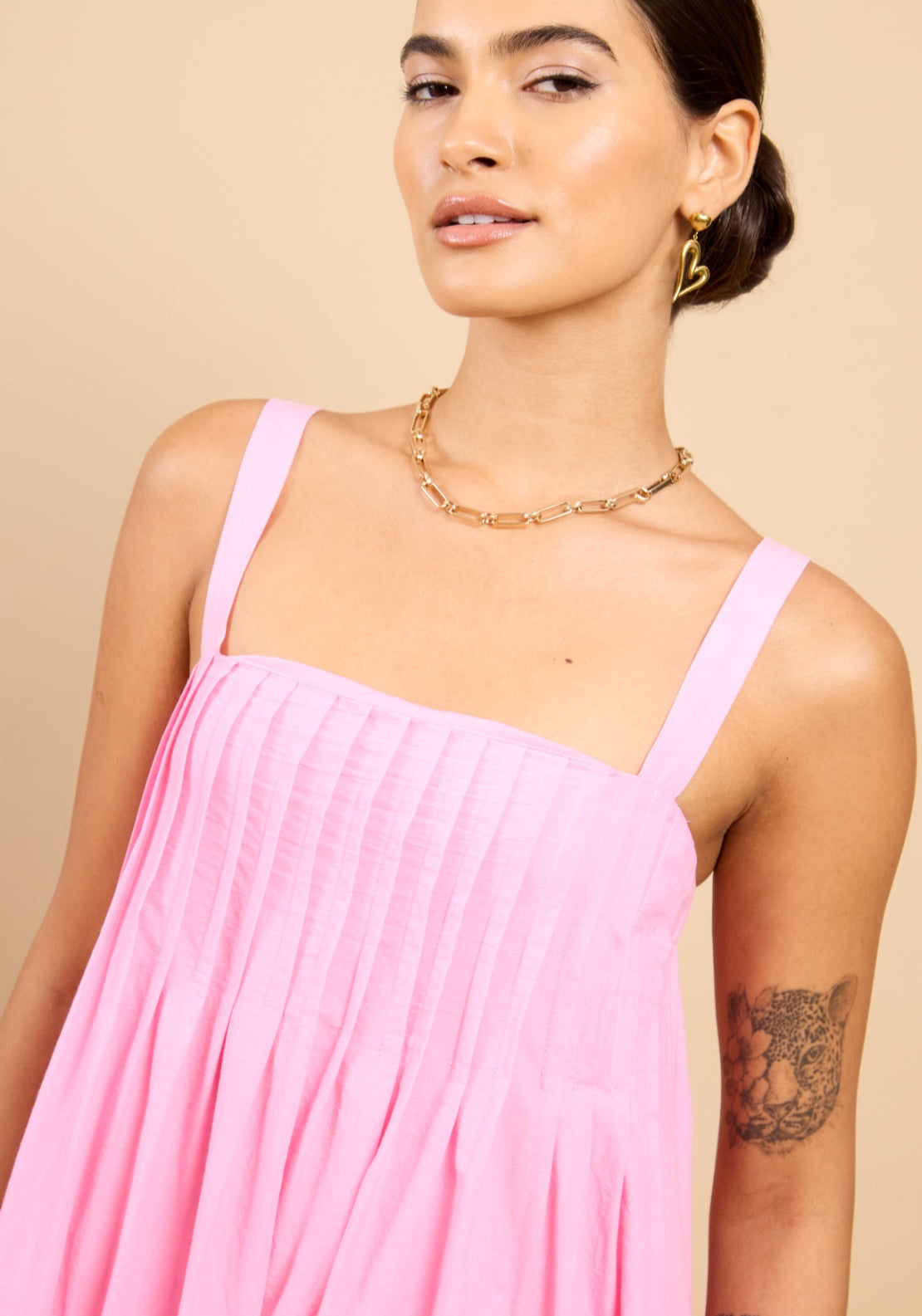 Astrid Embroidered Hem Dress - Pink