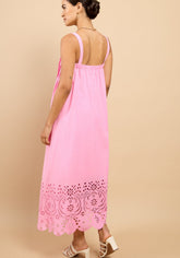 Astrid Embroidered Hem Dress - Pink