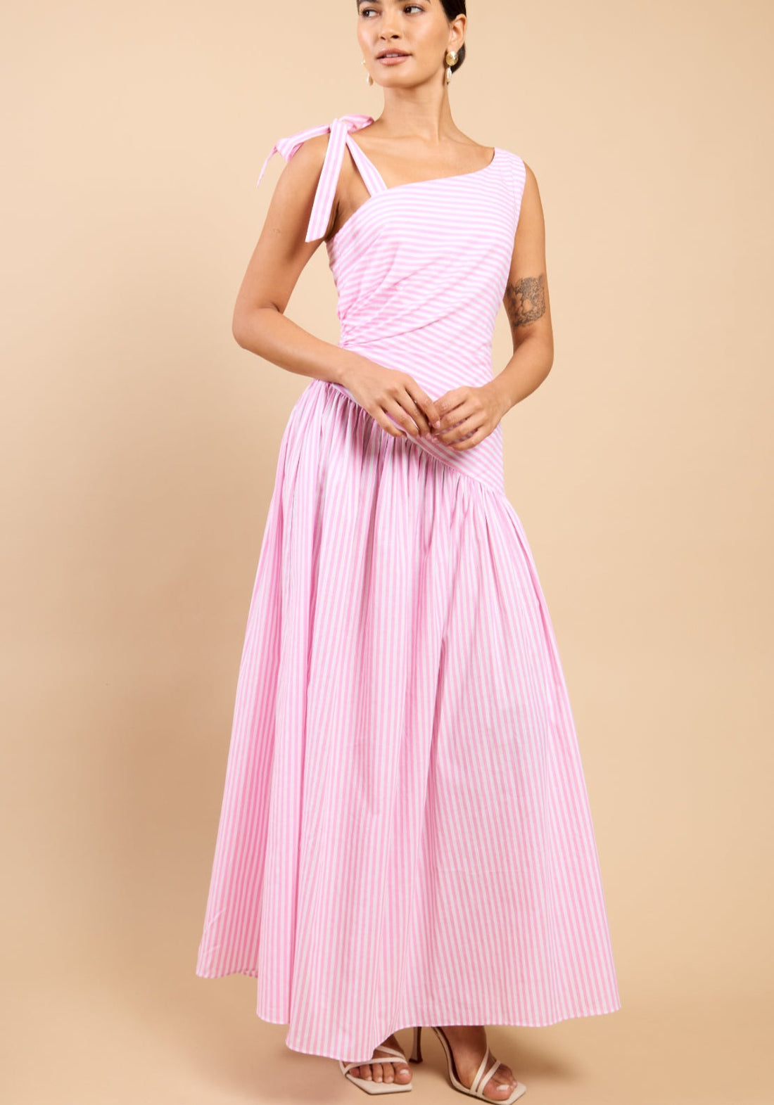 Azélie Stripe Asymmetric Dress - Pink Stripe