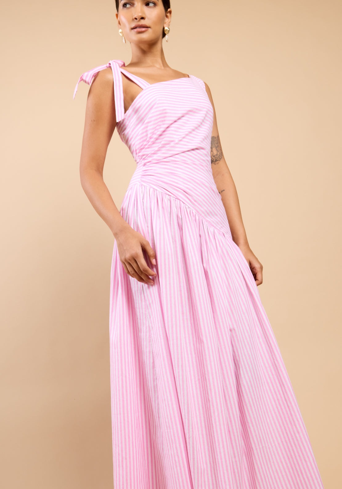 Azélie Stripe Asymmetric Dress - Pink Stripe