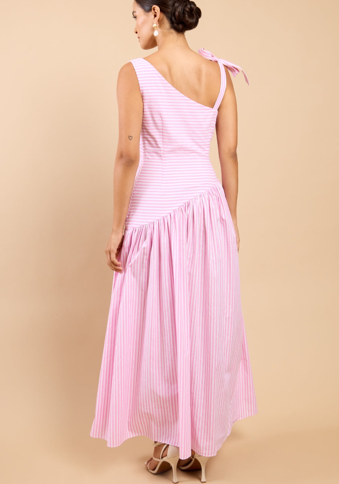 Azélie Stripe Asymmetric Dress - Pink Stripe