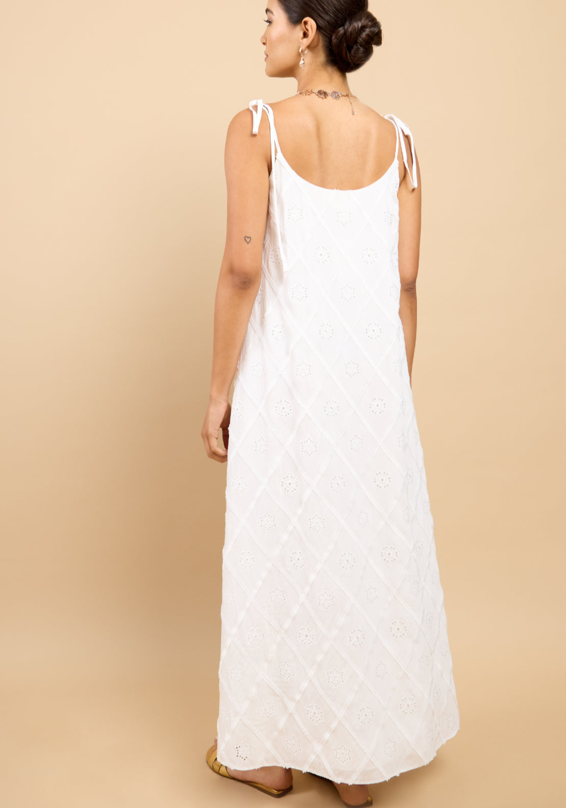 Mara Embroidered Tie Strap Maxi Dress - White