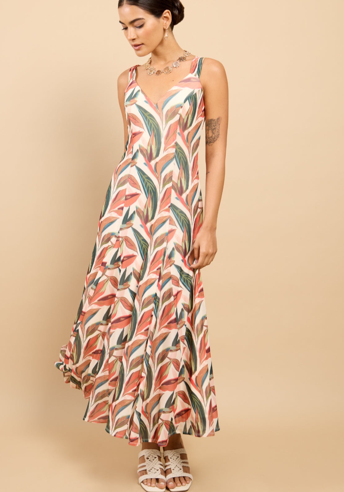 Carlotta Leaf Print Maxi Dress - Multi