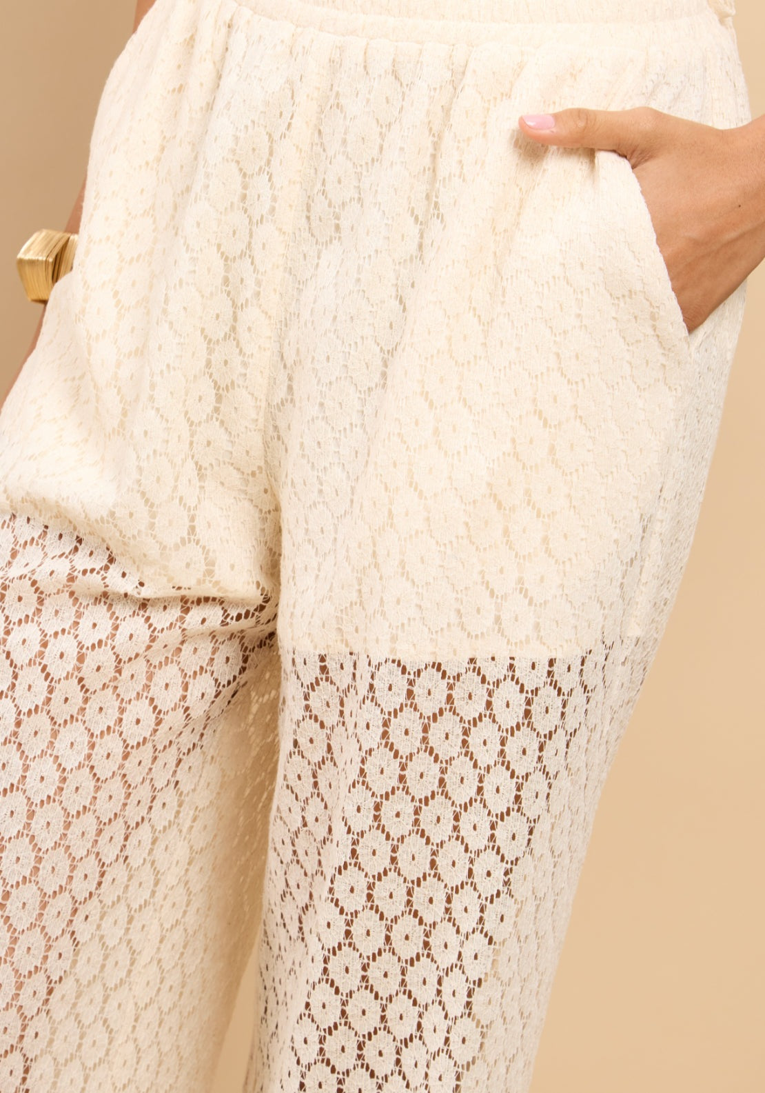 Désirée Lace Wide Leg Trouser - Cream