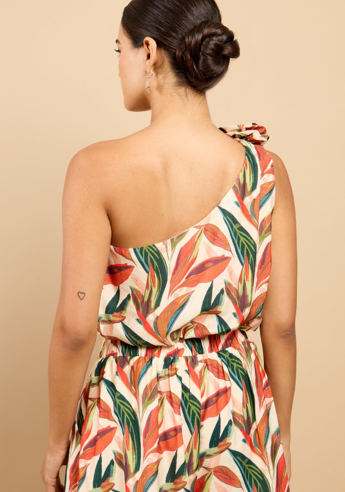 Nala Leaf Print One Shoulder Crop Top - Multi