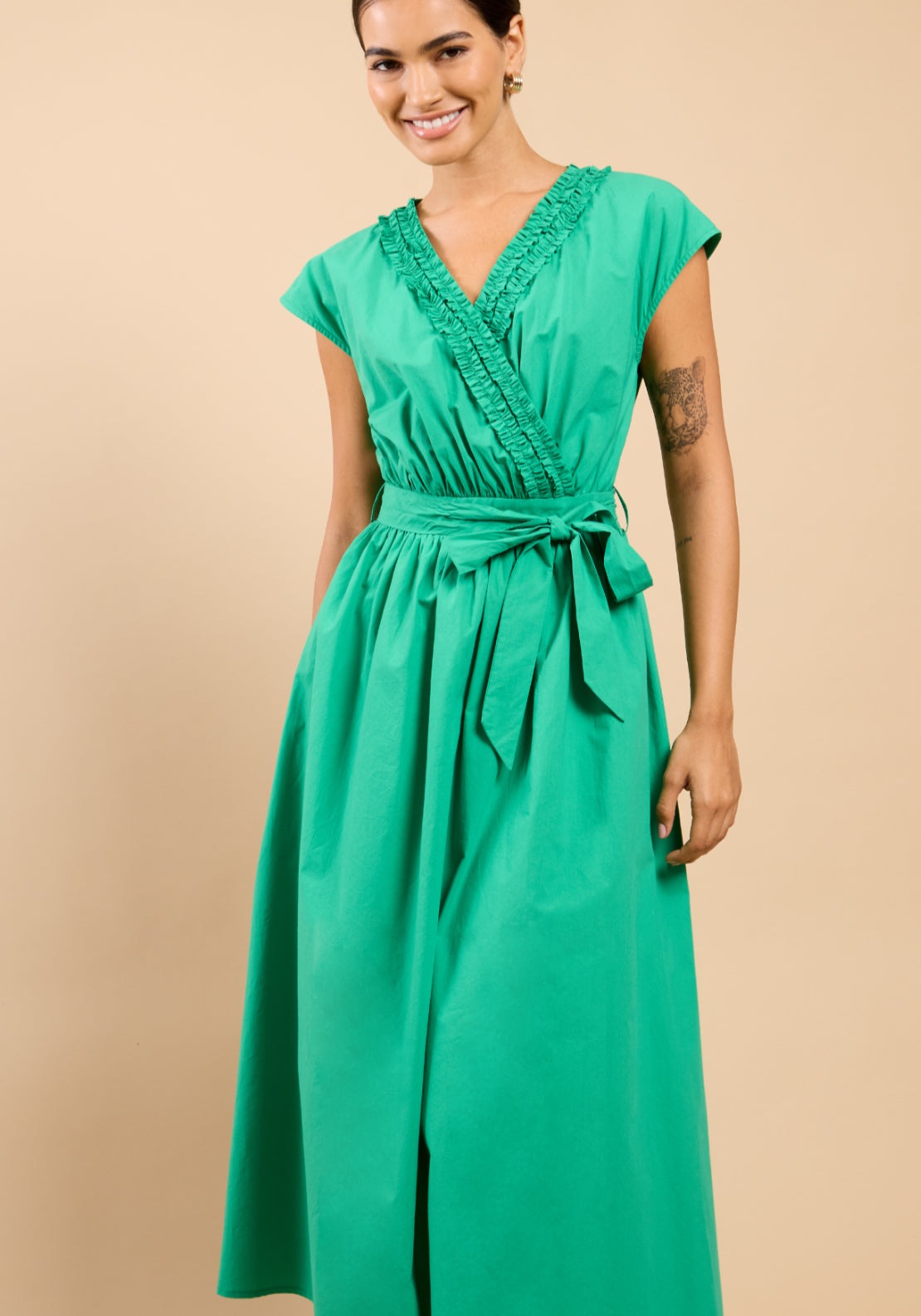 Leni Frill Detail Dress - Green