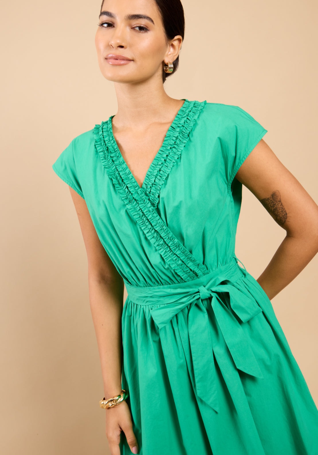 Leni Frill Detail Dress - Green