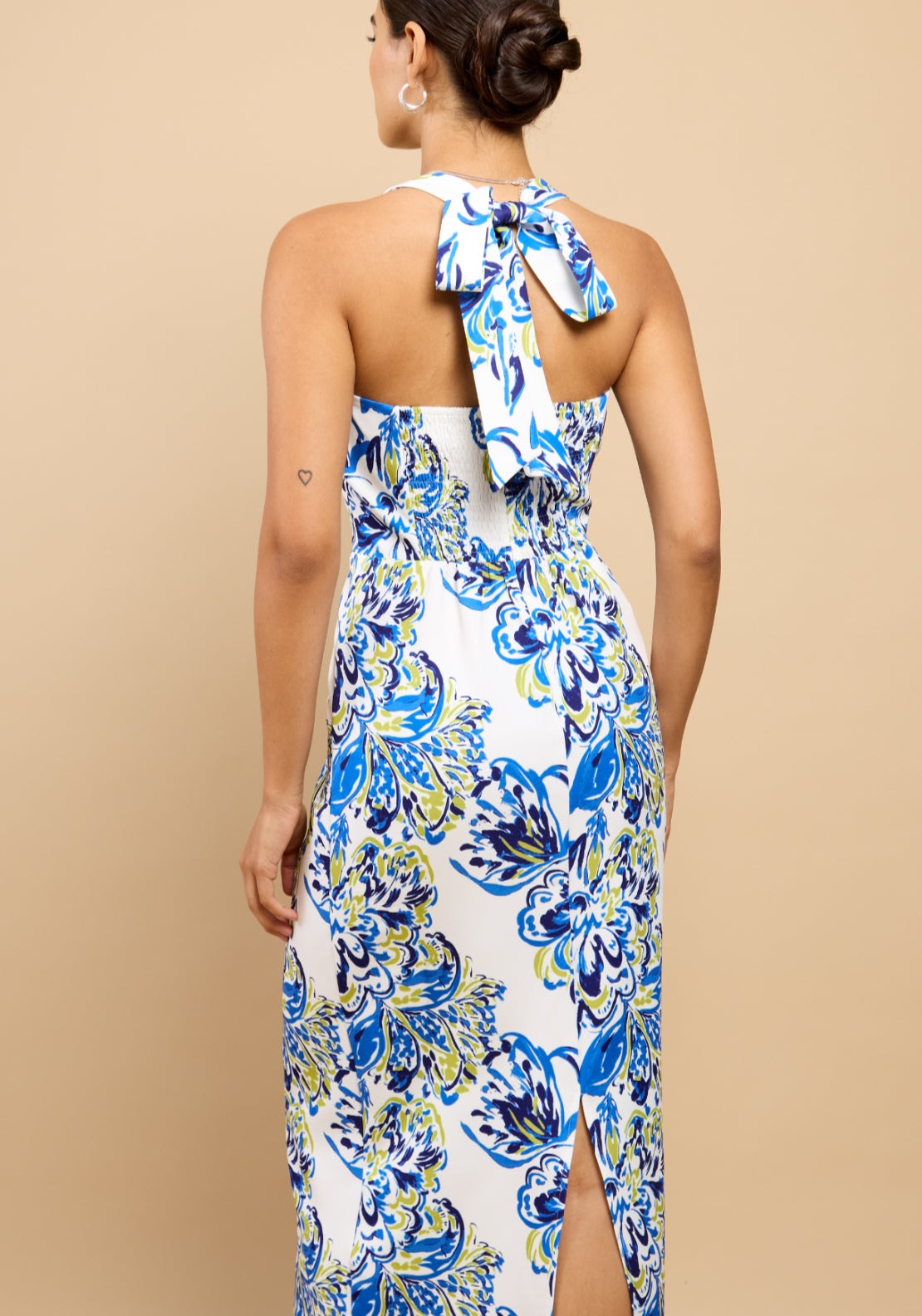 Anya Floral Print Halterneck Dress - Blue Prnt