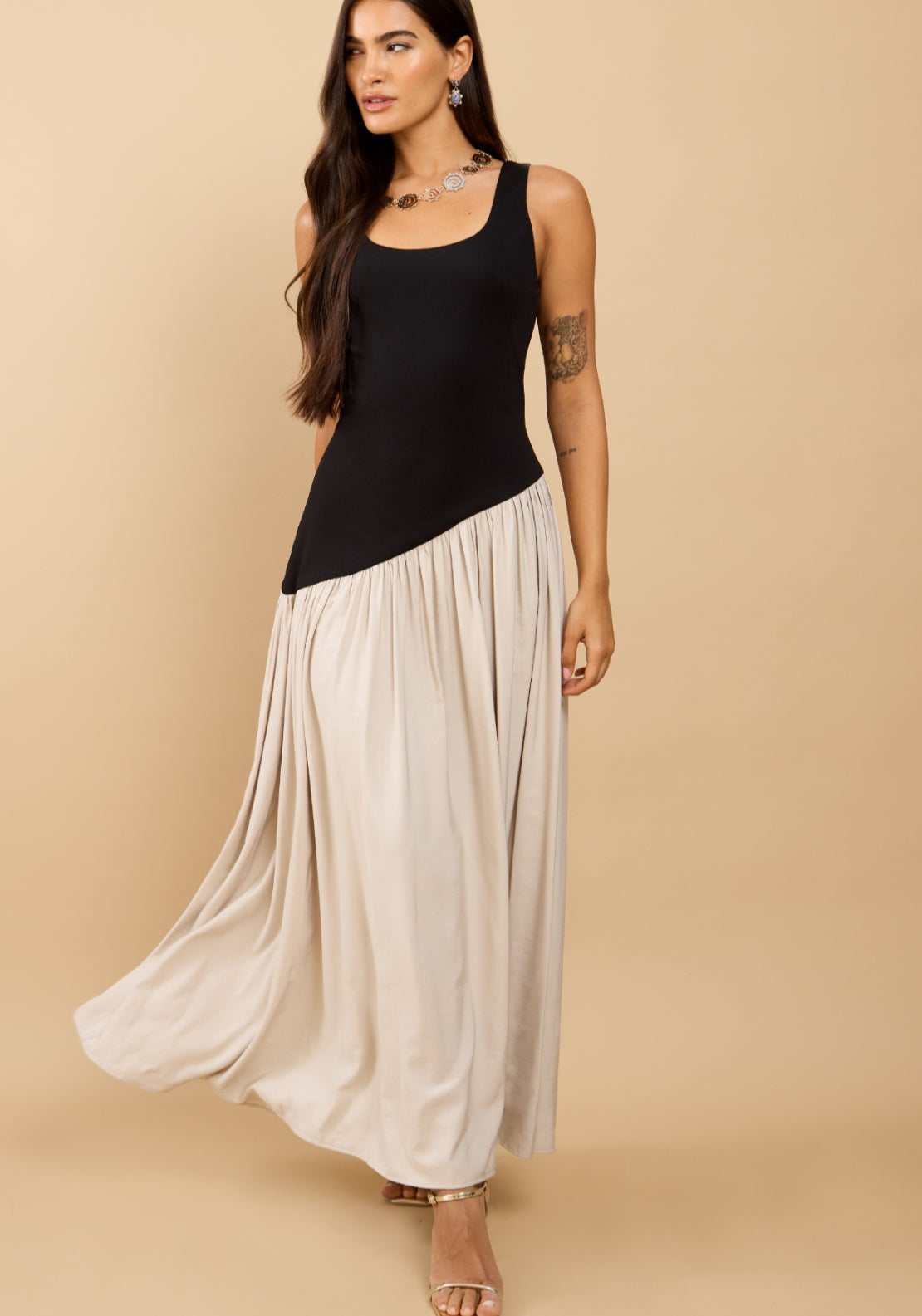Elora Dropped Waist Dress - Black