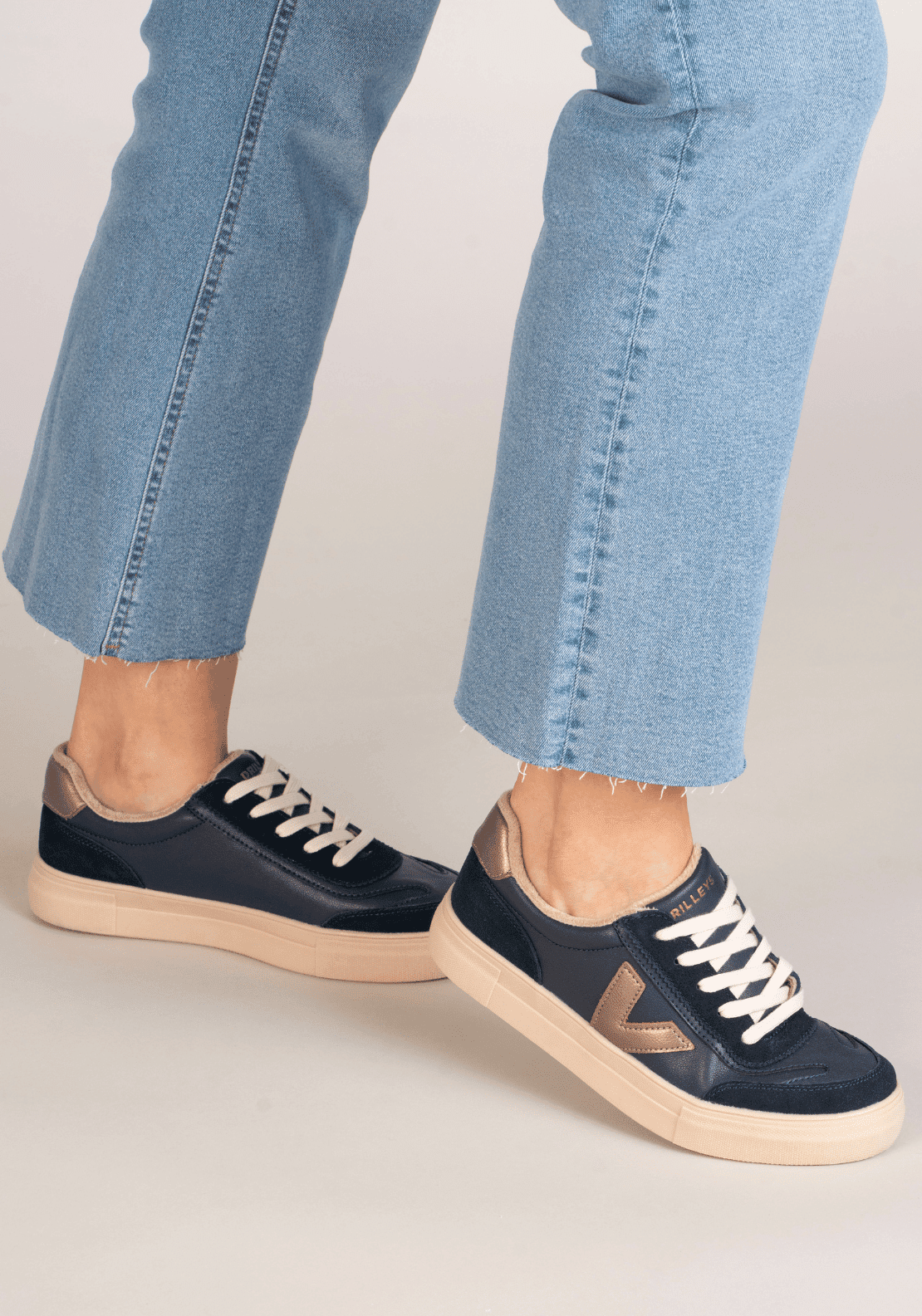 Drilleys Leather Upper V Trainer - Navy W Metallic V 4 Shaws Department Stores