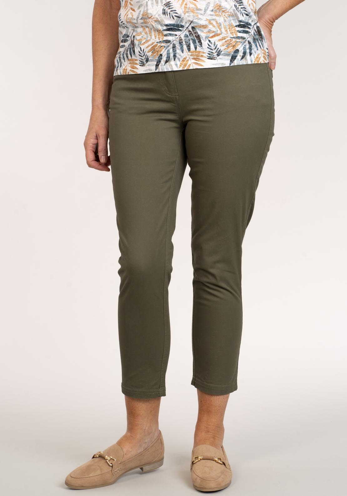 Tea Lane Cotton Chino Ankle Grazer - Green 3 Shaws Department Stores