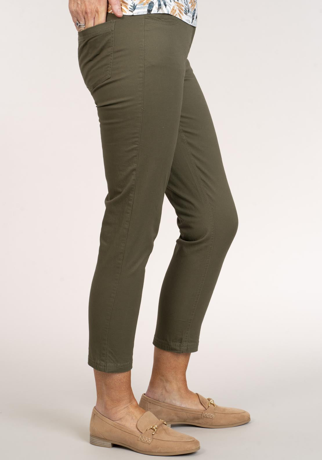 Tea Lane Cotton Chino Ankle Grazer - Green 2 Shaws Department Stores