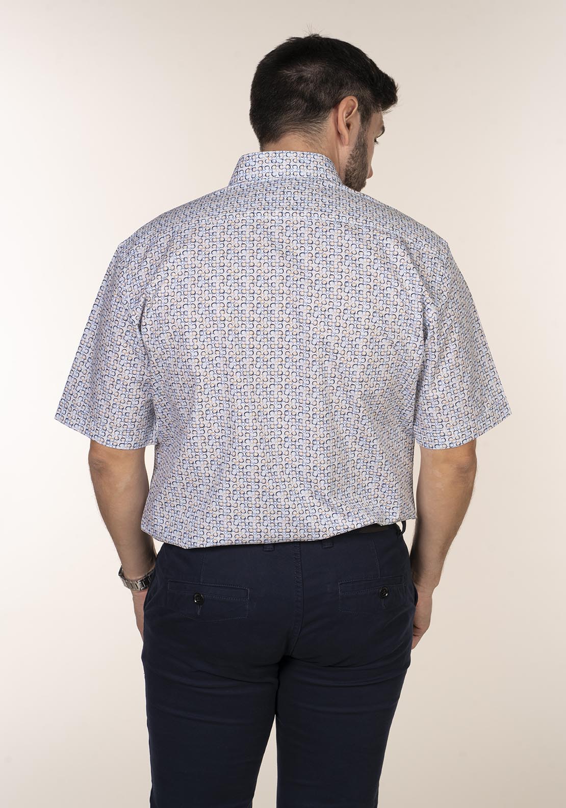Yeats Casual Patterned Short Sleeve Shirt - Blue / Beige 4 Shaws Department Stores
