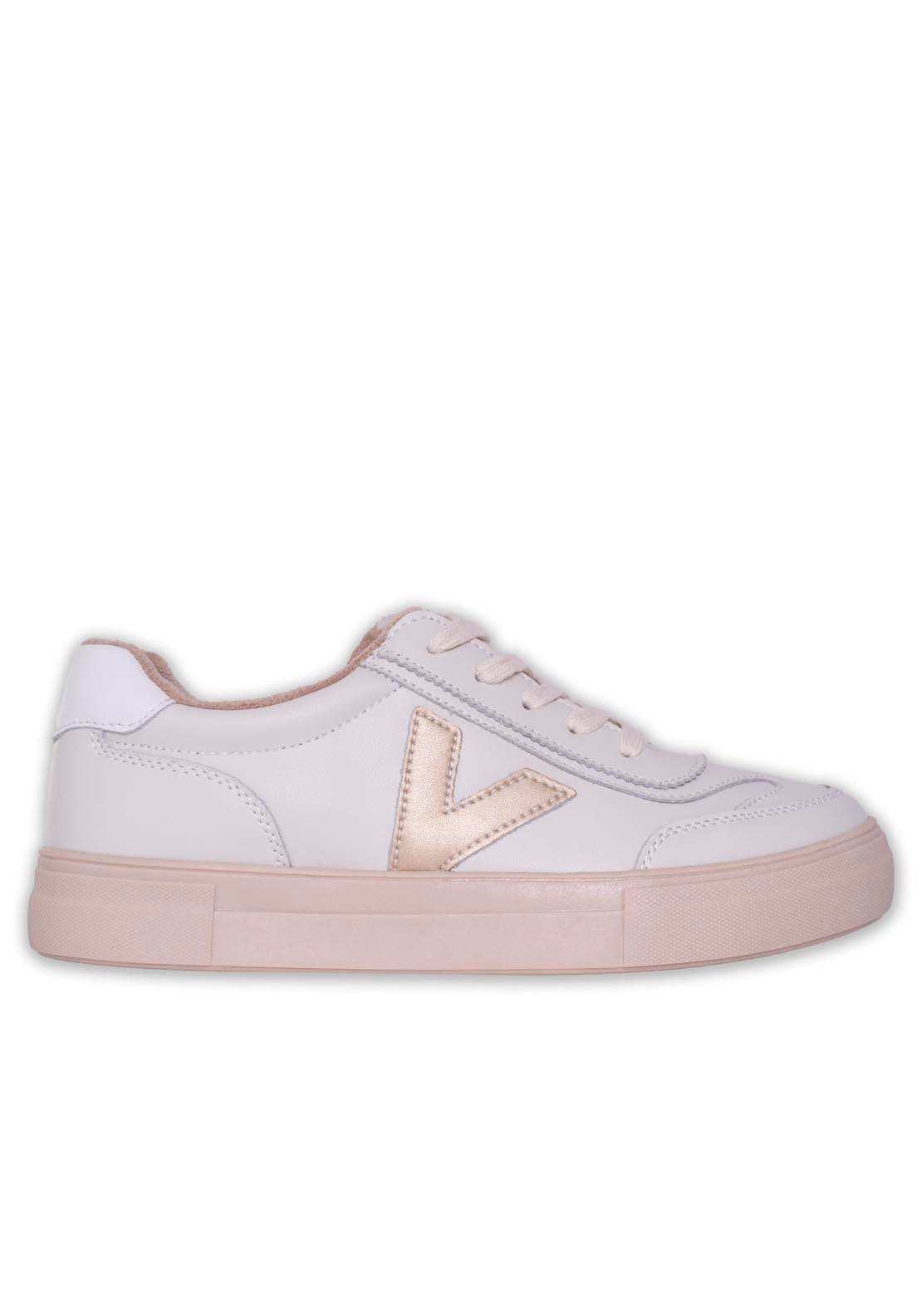 Drilleys Leather Upper V Trainer - Gold V Irish Cream 1 Shaws Department Stores