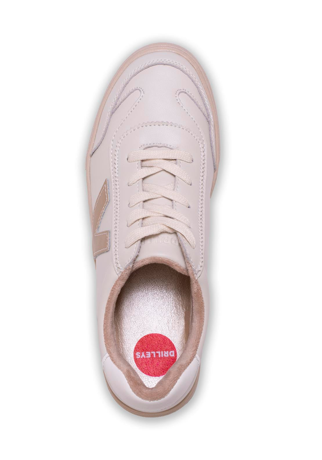 Drilleys Leather Upper V Trainer - Gold V Irish Cream 3 Shaws Department Stores