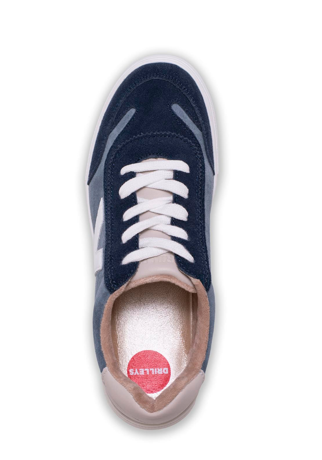 Drilleys Leather Upper V Trainer - Navy Dive In 3 Shaws Department Stores