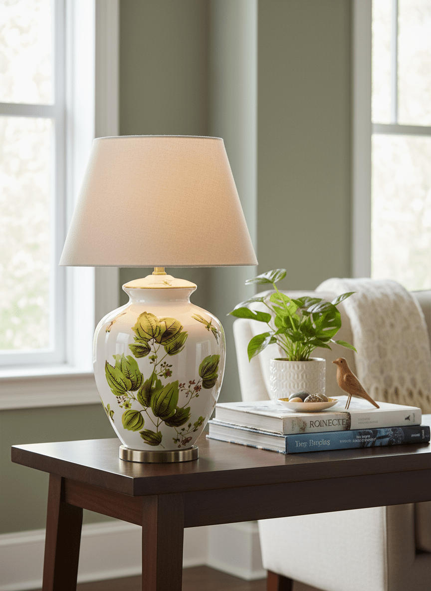 The Home Collection Floral Ceramic Table Lamp - Green 2 Shaws Department Stores