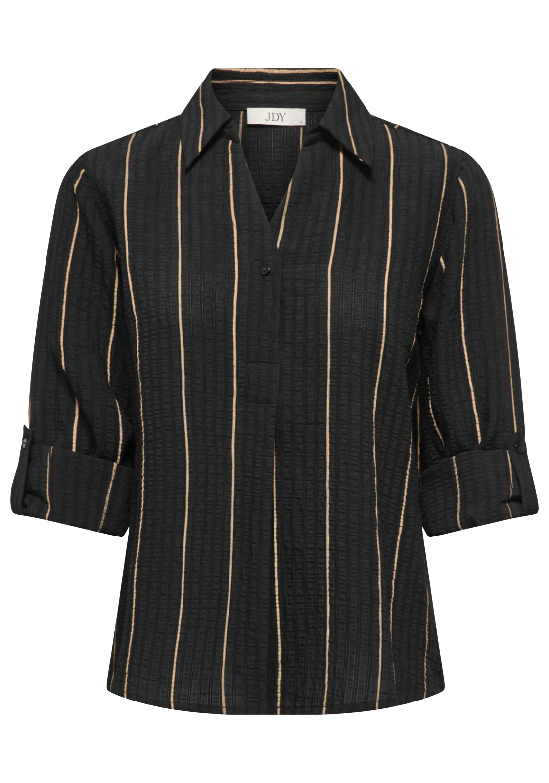 Jdy Ava Long Sleeve Fold Up Shirt - Black Toasted Coconut 1 Shaws Department Stores