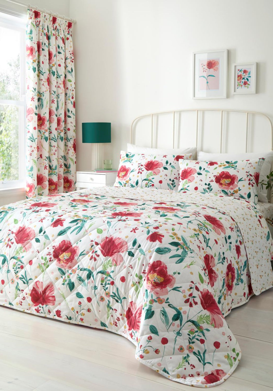 The Home Collection 100% Cotton Poppy Print Bedspread 230cm x 220cm - Red 1 Shaws Department Stores