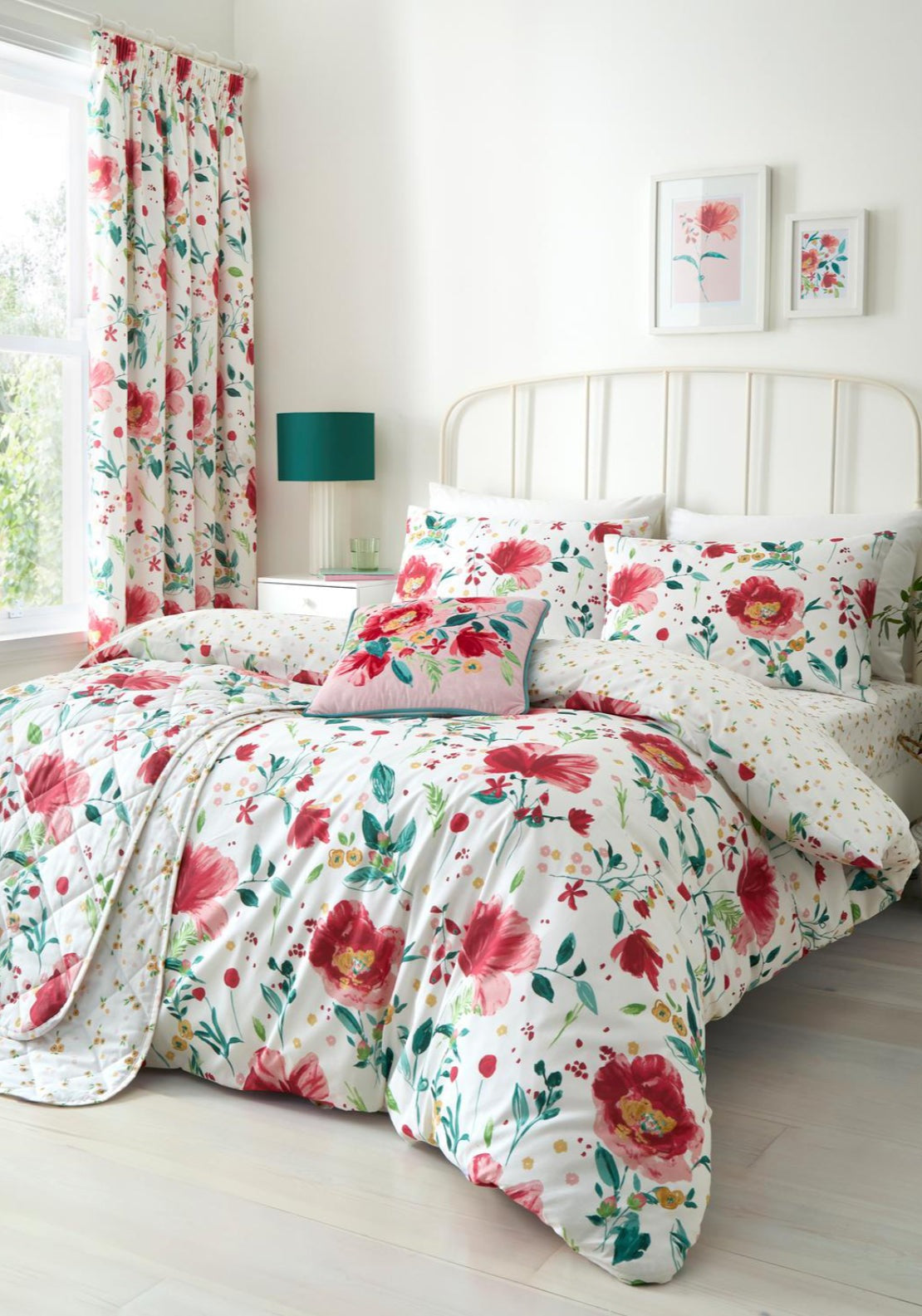 The Home Collection 100% Cotton Poppy Print Bedspread 230cm x 220cm - Red 3 Shaws Department Stores