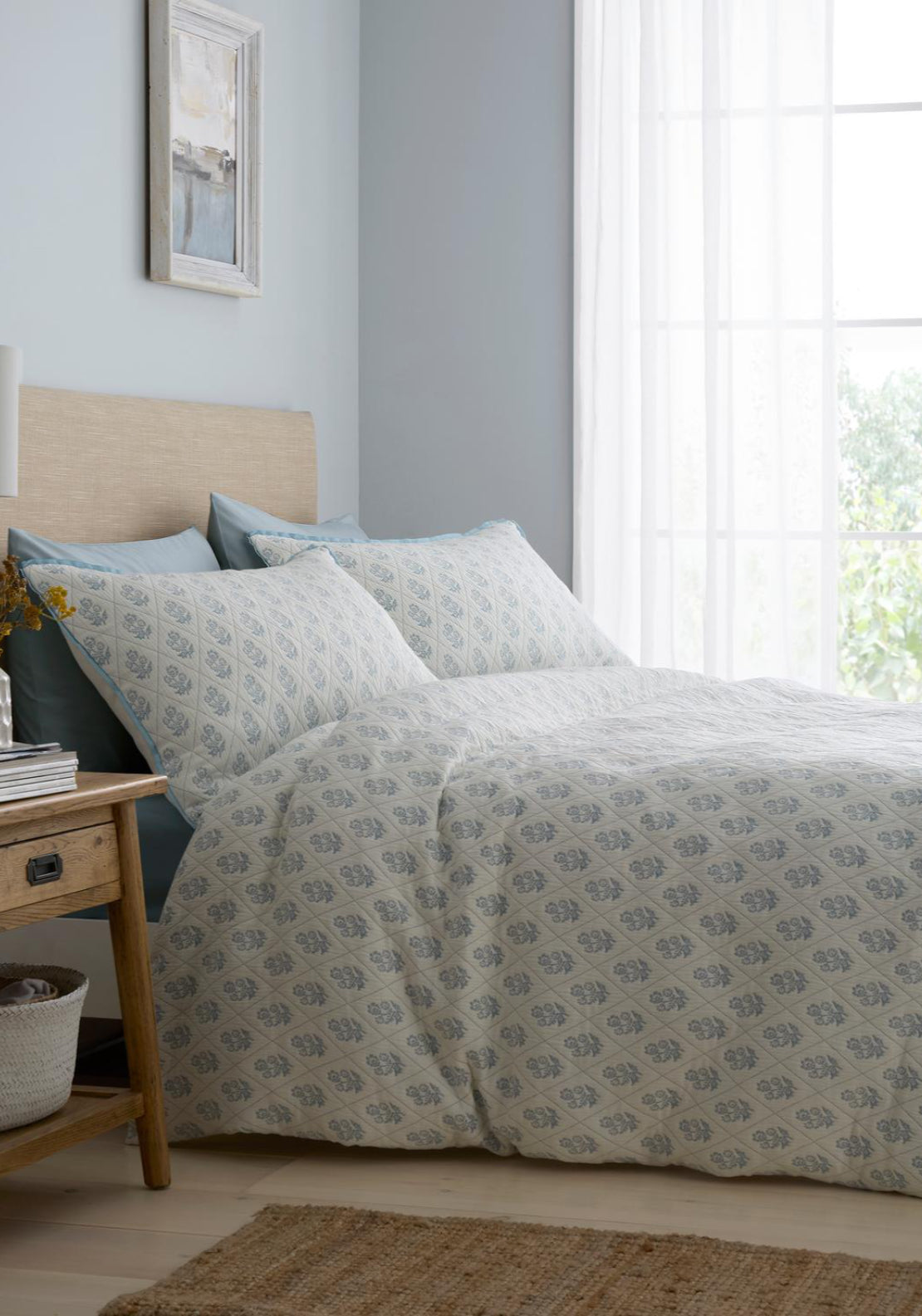 Block Floral Duvet Cover Set - Blue