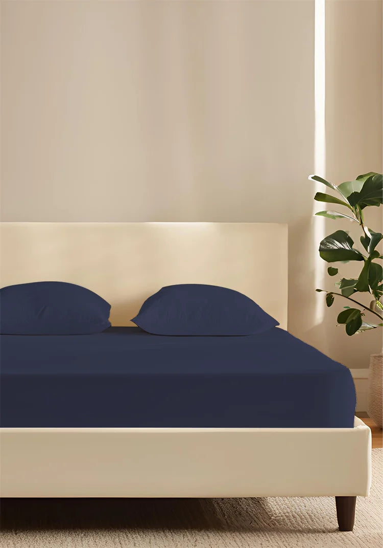 The Home Collection 300 Thread Count Polycotton Deep Fitted Sheet - Navy 1 Shaws Department Stores
