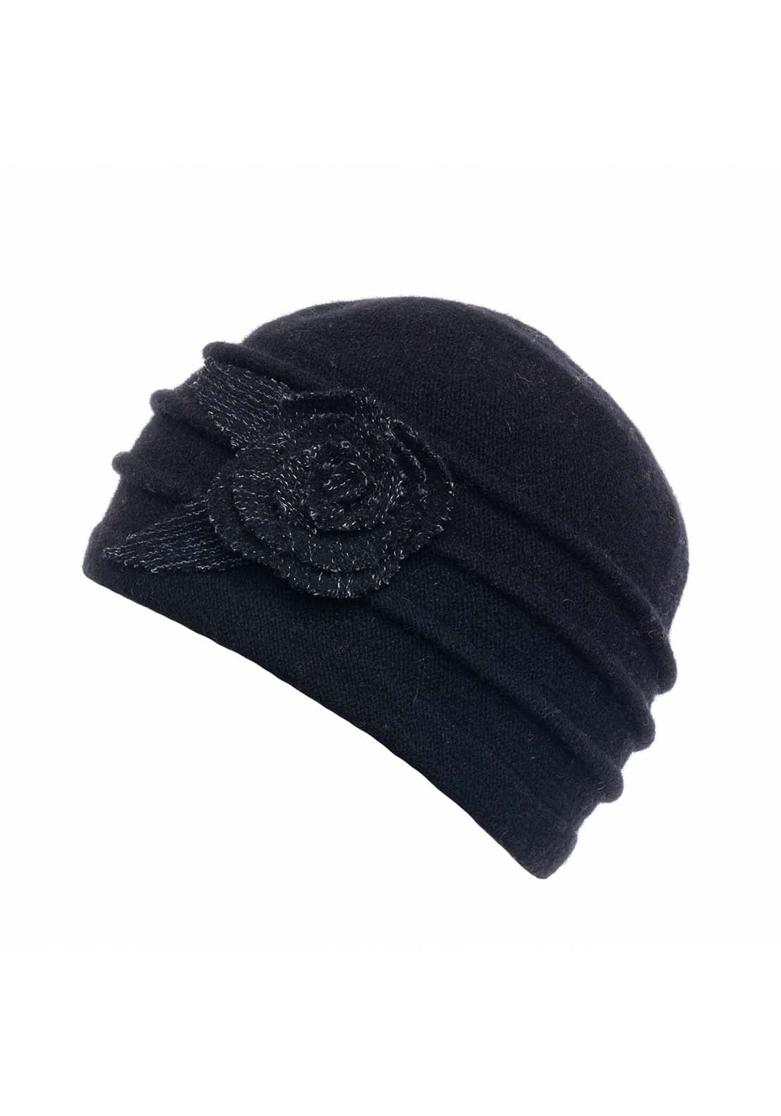 Boardmans Wool Hat With Floral Detail - Black 1 Shaws Department Stores