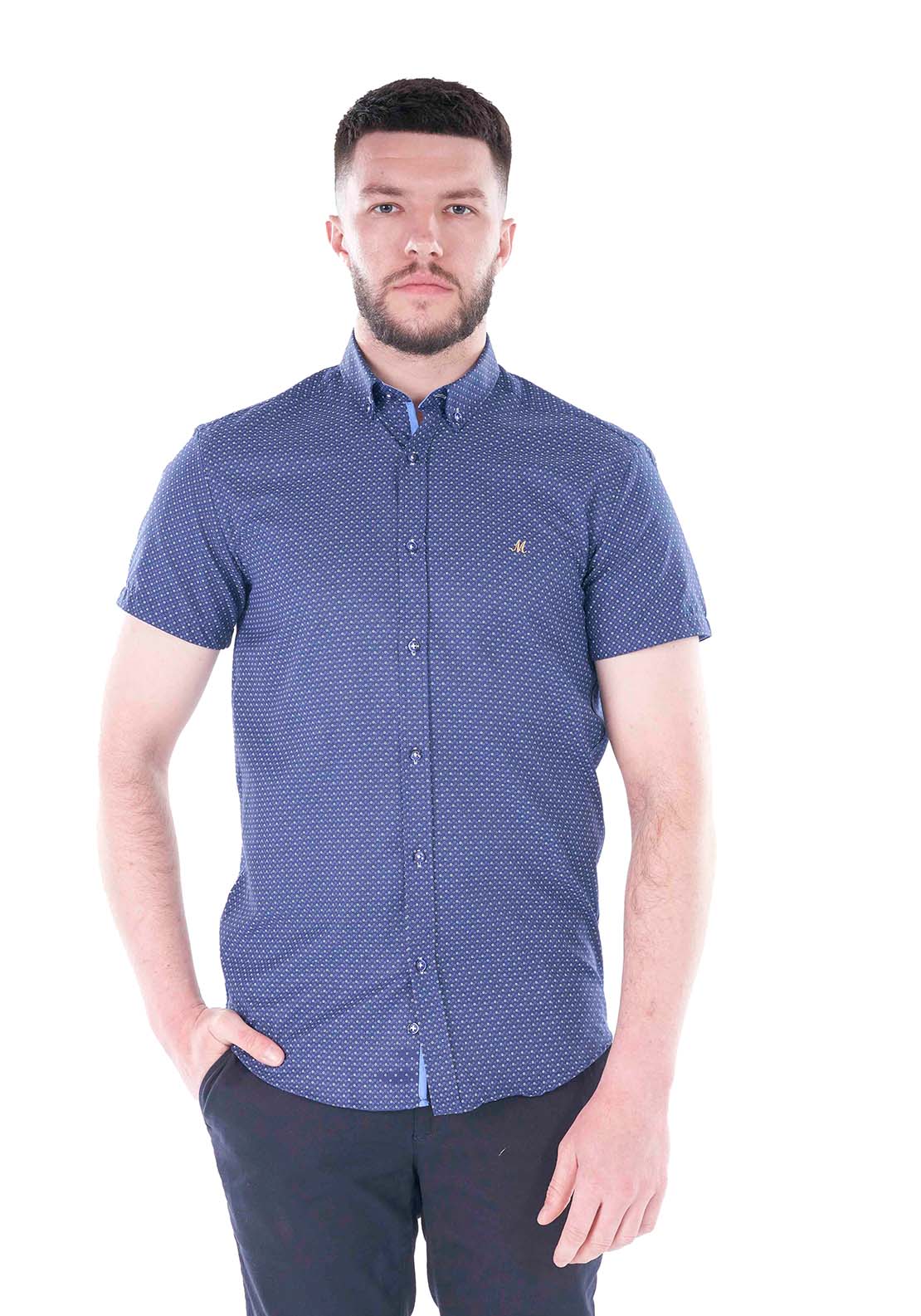 Mineral Drey Short Sleeve Print Shirt - Navy 1 Shaws Department Stores