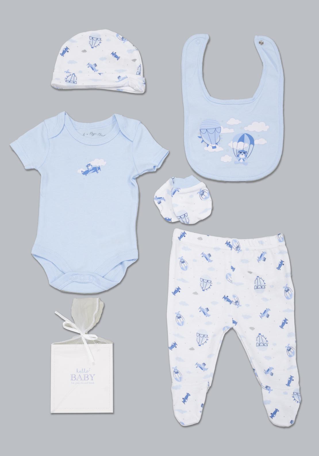 Jainco Rock-A-Bye Baby Boutique 100% Cotton 6 Piece Aeroplane Print Layette Set - Blue 1 Shaws Department Stores