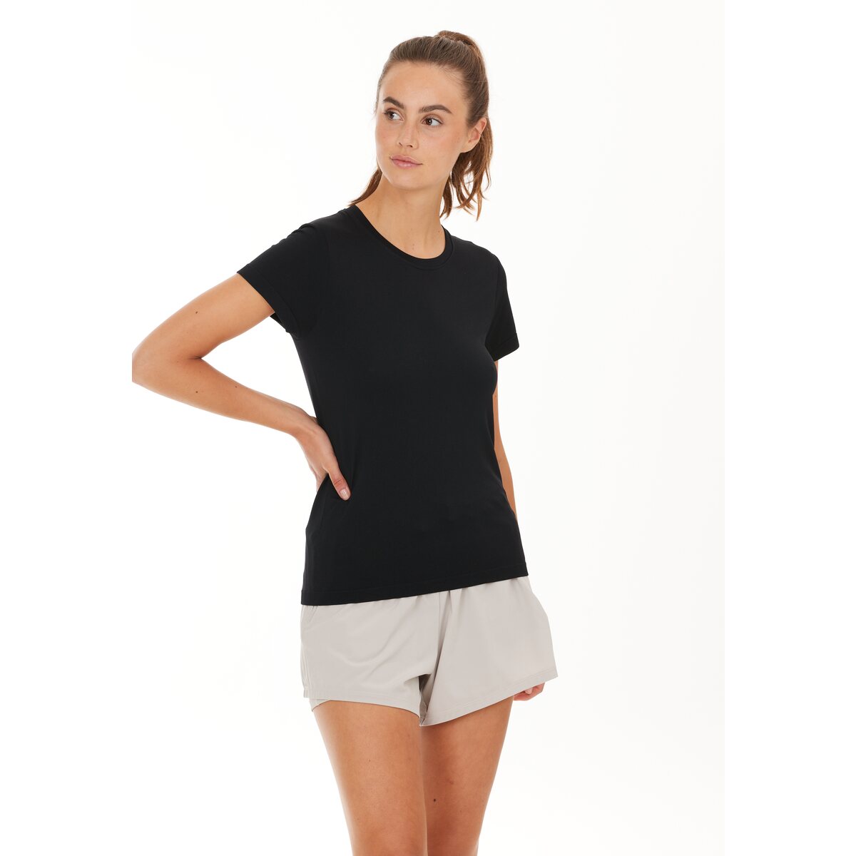 Athlecia Julee Womenswear Loose Fit Seamless Tee - Black 1 Shaws Department Stores