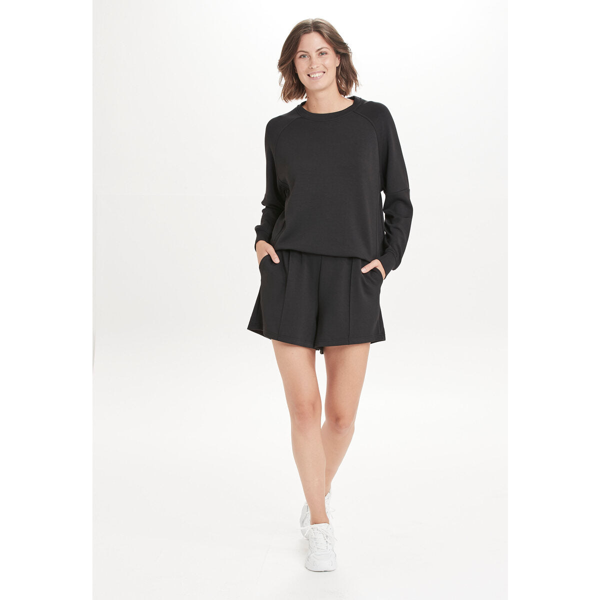 Athlecia Jacey Womenswear High Waisted Lounge Shorts - Black 1 Shaws Department Stores