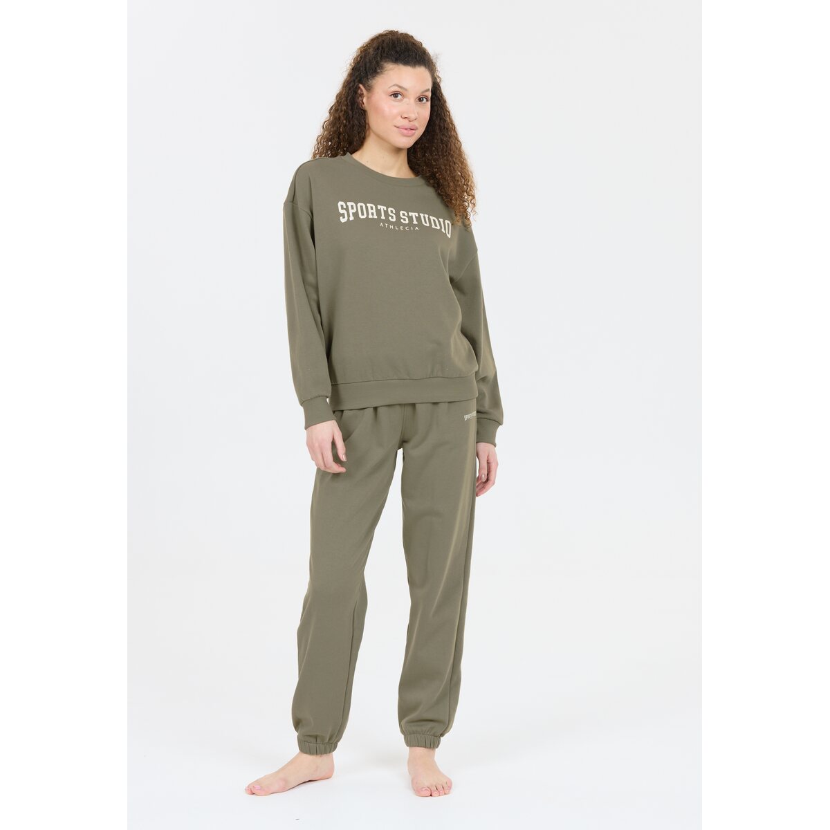 Athlecia Giannis Sweatshirt With Crew Neck - Smokey Olive 4 Shaws Department Stores
